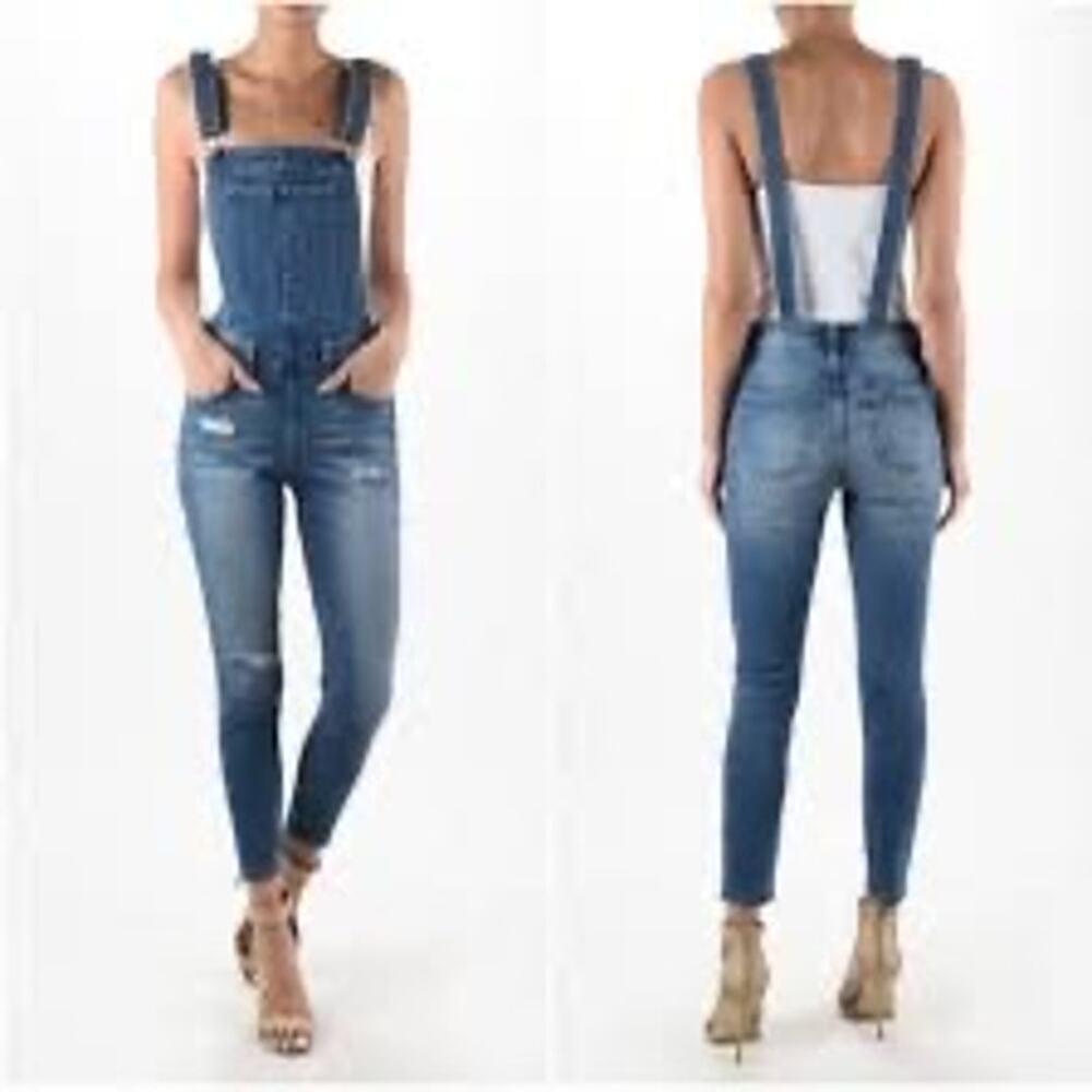 KanCan Distressed Denim Overalls Medium Wash Womens S *EUC